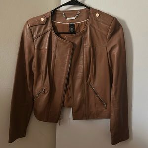 White House Black Market WHBM Tan Brown Leather Jacket XS